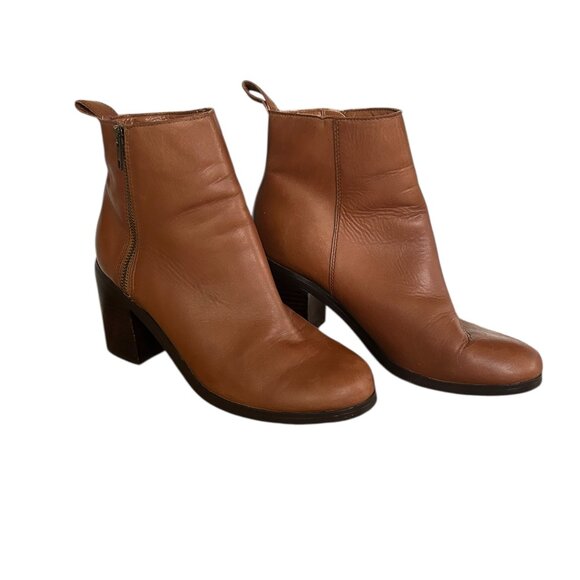 The Gap Brown Leather Heeled Booties Sz 9 Block Chunky Ankle Boots Going Out - Picture 2 of 6